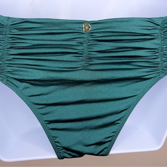 Small Despi Green Ruched Swim Bottom Emerald Textured Stretch Swimwear Beach - Picture 2 of 15